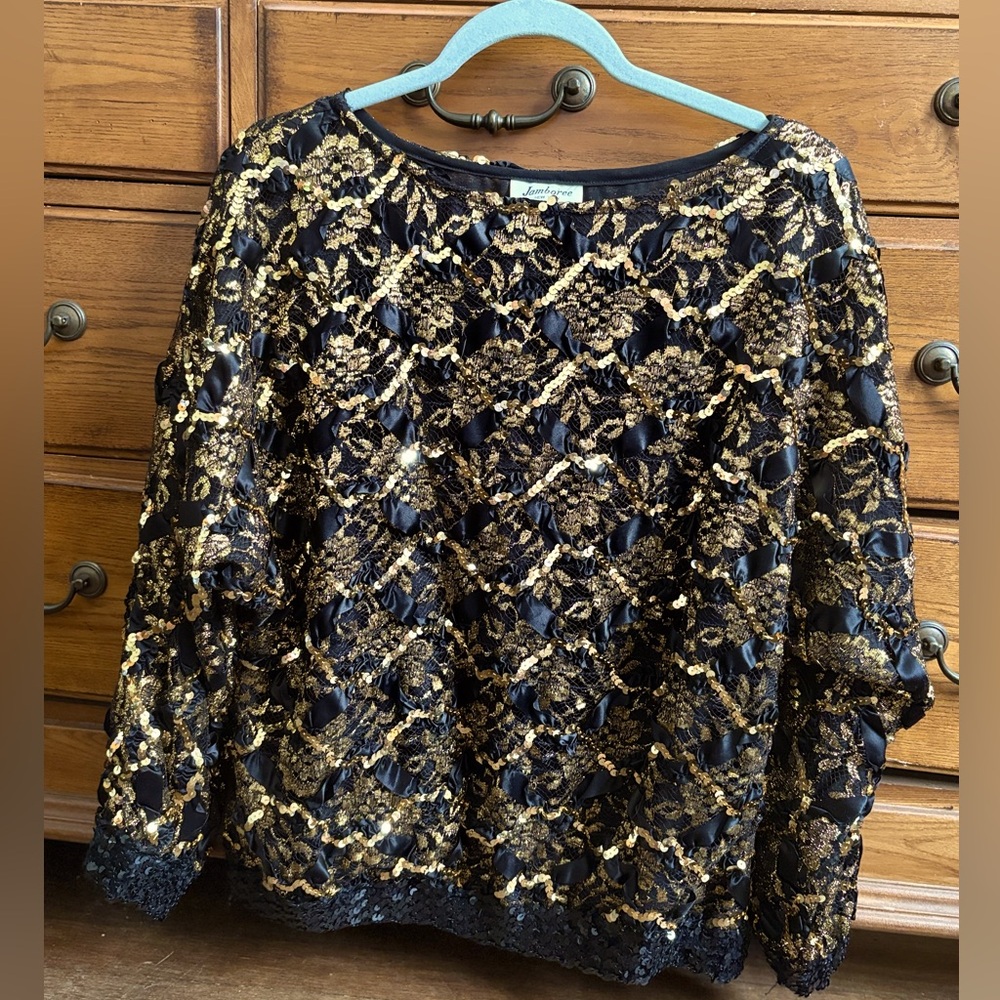 Funky Black and Gold Women's Sequin Blouse